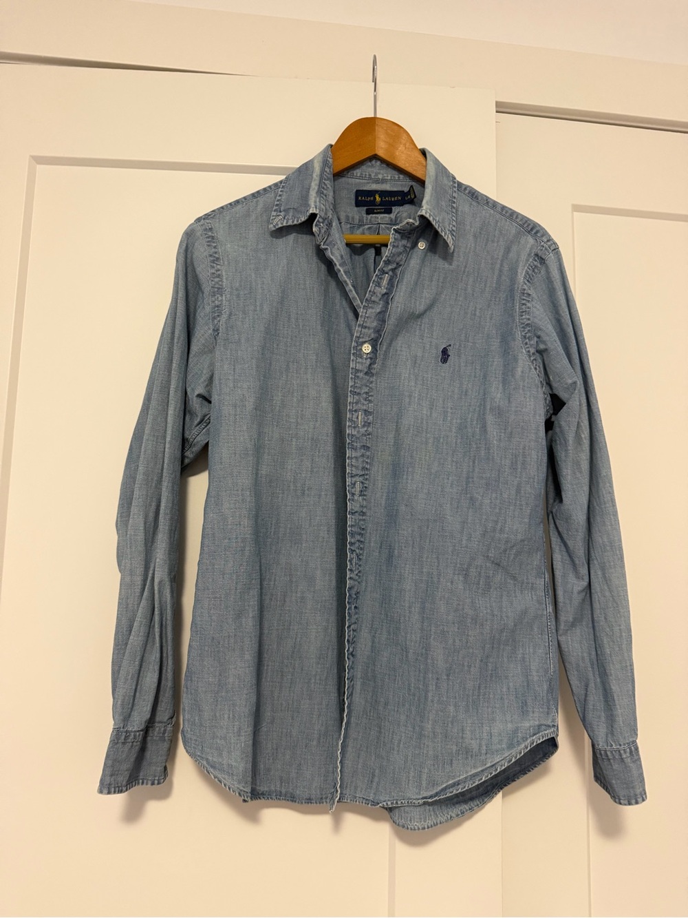 Ralph Lauren Light Blue Denim Button-Down Shirt with Pony Logo
